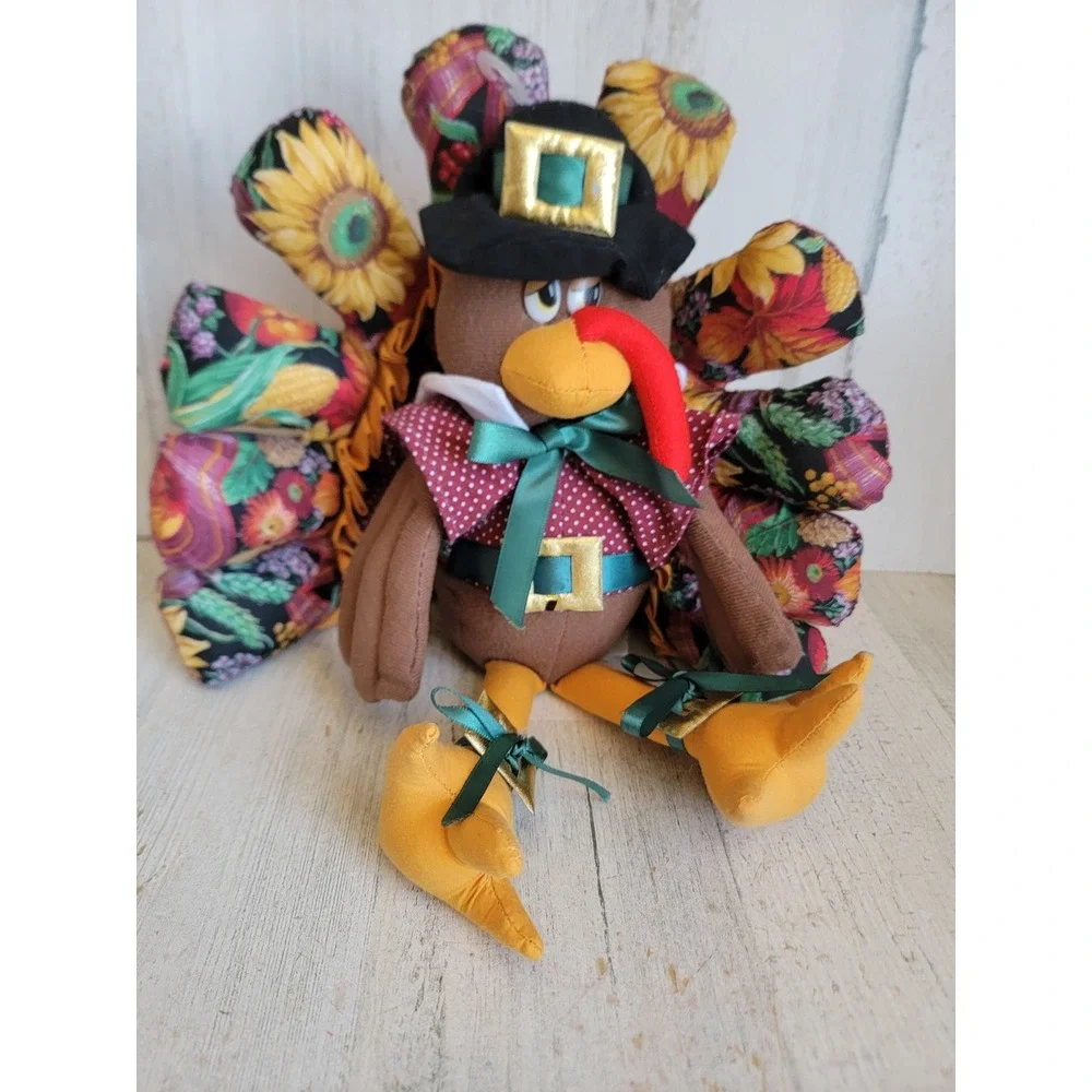 Vintage plush Thanksgiving turkey bird fall unique Pilgrim home decor figure